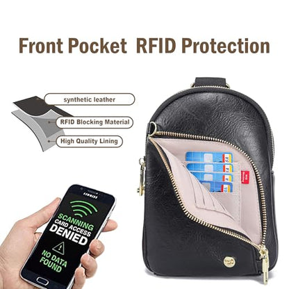INICAT RFID Blocking Sling Bag, Anti Theft Crossbody Bag for Women Compact Travel Purses Leather - color: Black Anti Theft