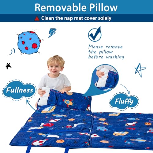 Lasoftan Toddler Nap Mat with Pillow and Blanket, Extra Large Rolled Napping Mats,Slumber Bags for Boys Girls,Kids Sleeping Bag for Daycare, Preschool Travel Camping - color: Universe