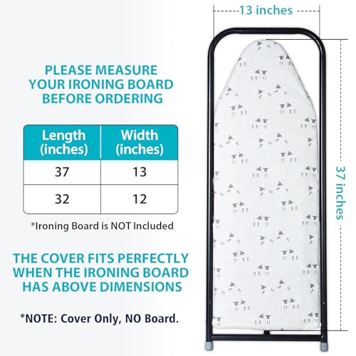 Seiritex Over the Door Ironing Board Cover 13 x 37 inch, Small Iron Board Cover w 3 Layers Heat Reflective Thick Padding with Hook and Loop Fasteners (Gray Sheep) - color: Gray Sheep, size: 13x37