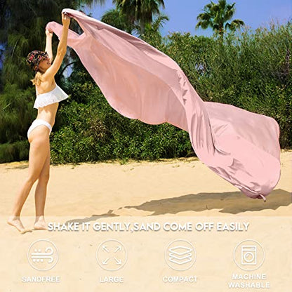 BYDOLL Nylon Beach Blanket Waterproof Sandproof Oversized 7'x7' Suits 1-5 Adults Sand Free Extra Large Blanket Lightweight Soft Picnic Mat for Beach Travel Camping - color: Pink, size: 7'x 7'