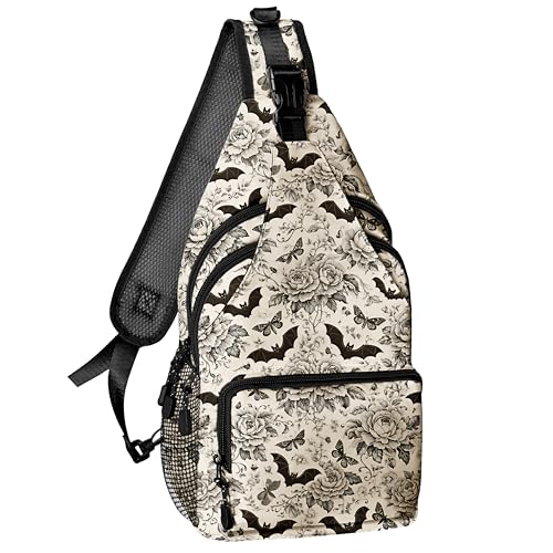 Gothic Bat Flowers Sling Bag for Women Men, Sling Backpack Chest Daypack Crossbody Bag for Travel Outdoor Hiking - color: Color 24