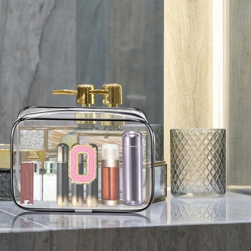 Clear Toiletry Bag,Portable Travel Toiletry Bag,Chenille Letter Cosmetic Bag with Zipper,Waterproof Makeup Bag,Cosmetic Storage Organizer for Women Men,Travel Essentials (Black,N) - size: N