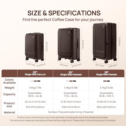 NINETYGO Large Checked Luggage 29 Inch, Flat Top Opening Check In Luggage with Brake Wheels, Expandable, Coffee-Infused PC Hard Shell, Eco-Friendly, TSA Lock, 360° Spinner Wheels (Latte) - color: 02-Caramel Latte, size: Checked 29-Inch (Top Opening, 96L)