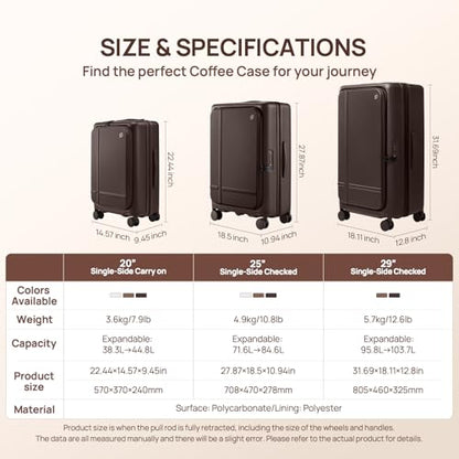 NINETYGO Large Checked Luggage 29 Inch, Flat Top Opening Check In Luggage with Brake Wheels, Expandable, Coffee-Infused PC Hard Shell, Eco-Friendly, TSA Lock, 360° Spinner Wheels (Americano) - color: 01-Dark Chocolate Americano, size: Checked 29-Inch (Top