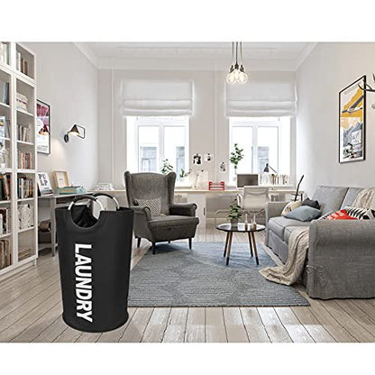 DOKEHOM 90L Large Laundry Basket, Collapsible Laundry Bag, Freestanding Tall Clothes Hamper, Foldable Washing Bin (Black) - color: Black, size: 90L