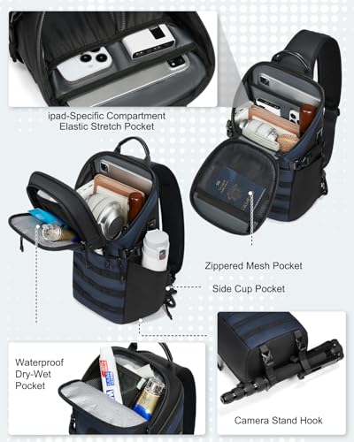 Somago Sling Backpack with USB Charging Port Water-Resistant Tactical Backpack Crossbody Chest Bag with Anti-theft Pocket (Navy) - color: Navy