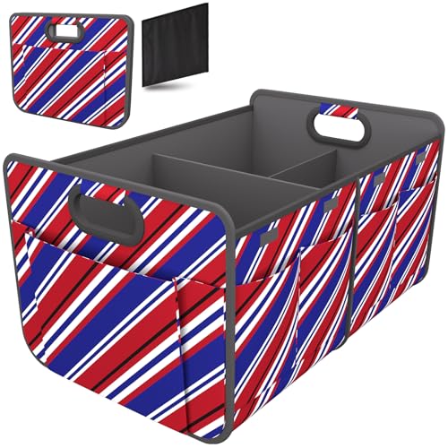 Homeve Car Trunk Organizer for SUV, 18.5Gal Large Capacity No-Sag Heavy Duty, Foldable Waterproof Anti-Slip Storage with 12 Pockets, Fit Sedan, Truck, Universal Car Accessories, Red Blue Twill, Large - color: Red Blue Twill, size: 2 Compart
