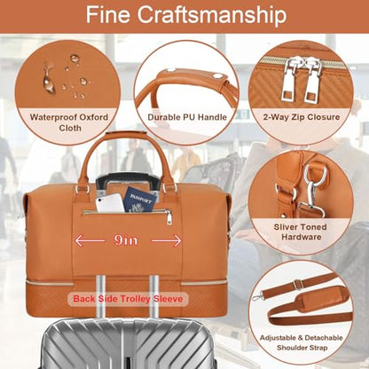 ITIEZY Weekender Overnight Bag for Women - Large Travel Duffel Bag with Shoe Compartment, Gym Duffel Bag Hospital Bag Carry On Tote Bags for Airplanes with Crossbody Bag Toiletry Bag 3Pcs Set - color: 7-Brown