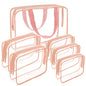 APREUTY Clear Makeup Bags, TSA Approved 6 Pcs Cosmetic Makeup Bags Set Clear PVC with Zipper Handle Portable Travel Luggage Pouch Airport Airline Vacation Organization (Pink) - color: Pink-6PCS (Large+Medium+Small)