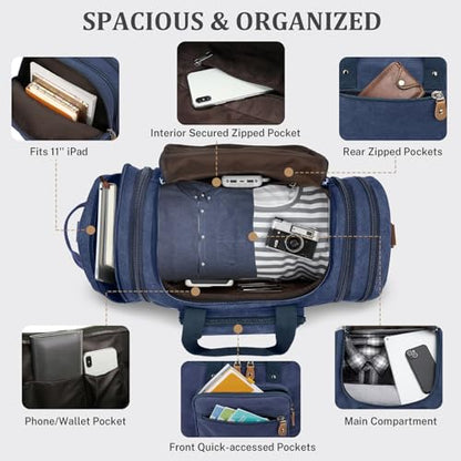 Gonex Canvas Duffle Bag 60L Travel Duffel Overnight Weekend Bag with Shoe Compartment (Blue) - color: Blue, size: X-Large-60L (With Shoe Compartment)