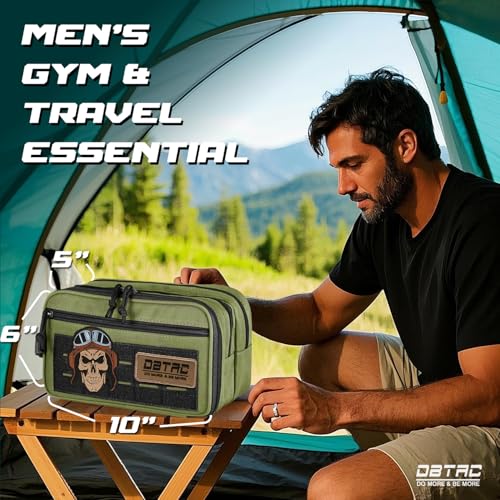 DBTAC Tactical Toiletry Bag w/Electronic Organizer Compartment | Dry/Wet Separate Hygiene Bag, Expanded Travel Dopp Kit Shaving Kit Travel shower Bag for Men (Green) - color: Elite Green/Black