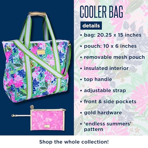 Lilly Pulitzer Beach and Picnic Cooler, Insulated Bag with Adjustable Shoulder Strap and Zipper, Soft Cooler - color: Endless Summer