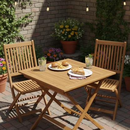 Tangkula Teak Wood Folding Outdoor Table, 32-Inch Square Patio Dining Table for 4, Collapsible Outside Bistro Table with Sturdy X-Frame for Deck, Balcony, Yard, Poolside & Porch - size: 32"