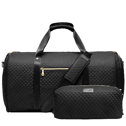 Coolife Garment Bag Carry On Convertible Travel Duffel Bag with Shoe Pouch Weekender Bag for Women Men 2 in 1 Hanging Suit Bag with Shoulder Strap Business Travel Bag (Black, Standard) - color: Black