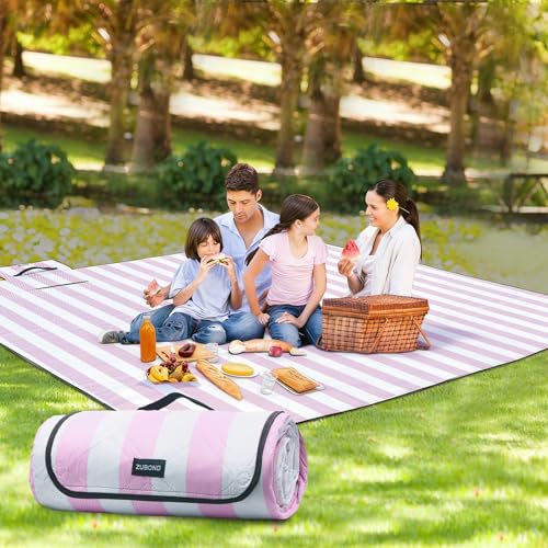 ZUBOND Picnic Blanket 80''x100'', Waterproof Sandproof Beach Outdoor Camping Mat Extra Large Foldable Gingham Big Travel Essential Accessories Gift Park Patio Lawn Garden Grass Ground Music Festival - color: Pink White, size: 80 x 100 Inch