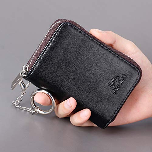 FurArt Zipper Wallet Women, RFID Blocking Credit Card Wallet, Business Card Holder, Compact Size KeyChain Wallet - color: Crazy Horse black