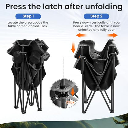 Portable Outdoor Folding Camping Table with 4 Cup Holders & Cooler Compartment, Waterproof Picnic Table for Picnic, BBQ, Beach, Hiking (Black) - color: Black