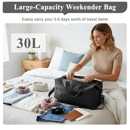 Travel Duffel Bag,Carry-On Overnight Weekender Bags for Women,Personal Item Travel Bag with Shoes Compartment,Sports Gym Bag - color: Black