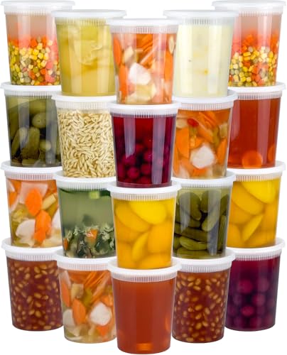 Dipoo 40 Sets (80-Piece) Deli Containers with Lids 32 oz, Leak-Proof & BPA Free Airtight Takeout Plastic Food Storage Containers for Soup, Freezer/Microwave/Dishwasher Safe - size: 32 oz - 40 Sets
