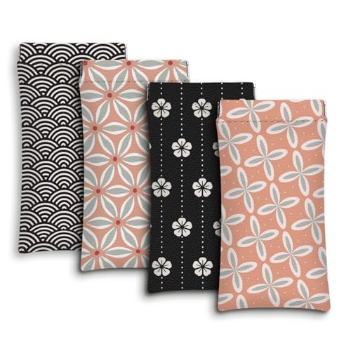 Eyeglasses Sunglasses Case PU Soft Squeeze Top Glasses Pouch for Women Men,Floral Pattern Portable Anti Scratch - color: Pink and Black