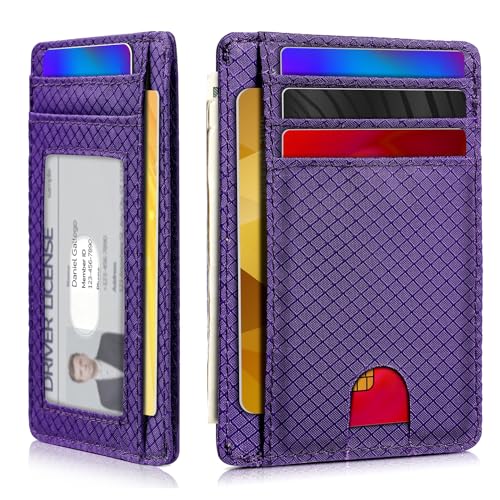 Artpaxy Slim Wallet for Men & Women, Minimalist Front Pocket Card Holder for Travel, RFID Blocking, Water Resistant Nylon Wallet for ID & Cash & Credit Card - color: Deep Purple