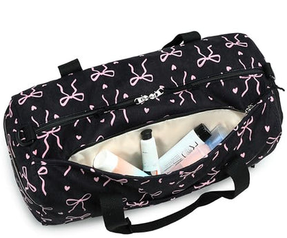 Gym Bag Sports Duffle Bag with Wet Pocket Weekender Overnight Bags with Waterproof Shoe Pouch and Air Hole for Girls Kids Women Workout Travel Bags (Bow Tie Black) - color: Bow Tie Black