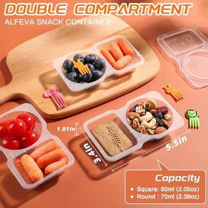 ALFEVA 24 Pcs Reusable Snack Containers with Lids Portion control, Camping Essentials,Meal Prep Containers for Kids adults On the Go Meals, 10 Forks, Snack Pack Containers for Travel