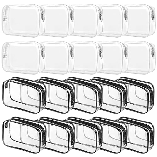 Tergy 20 Packs Clear Cosmetics Bags for Women Men Waterproof Toiletry Bags PVC Makeup Bags Organizer Case with Zipper for Travel Bathroom (Black&White) - color: 20 Black&White