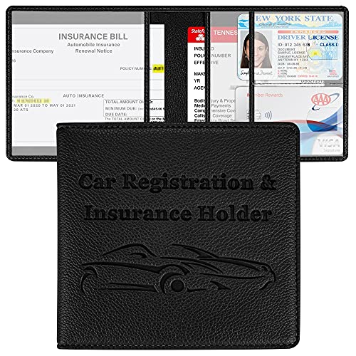 Car Registration and Insurance Holder, Premium PU Leather Vehicle Glove Box Car Organizer Men Women Wallet Accessories Case for ID, Driver's License - Black - color: Black