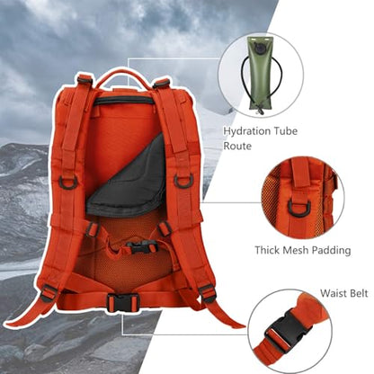 Hannibal Tactical MOLLE Assault Backpack, Tactical Backpack Military Army Camping Rucksack, 3-Day Pack Trip w/USA Flag Patch, D-Rings, Orange - color: Orange