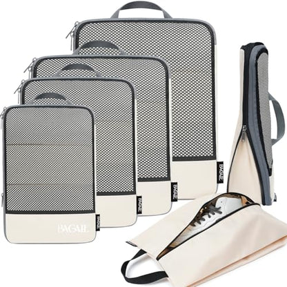 BAGAIL 4 Set/6 Set/8 Set Compression Packing Cubes Travel Accessories Expandable Packing Organizers (Half Mesh, 6-Beige) - color: 6-Beige, style: Half Mesh