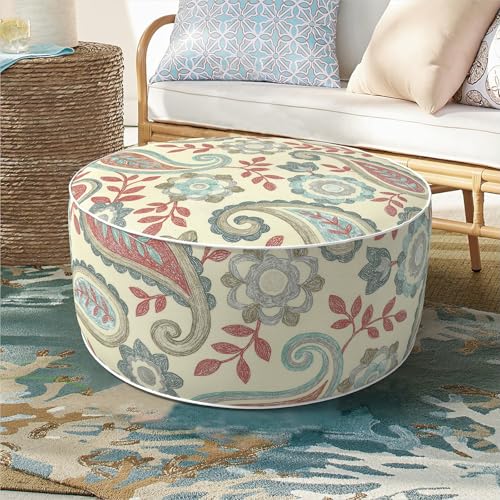 DYTXIII Inflatable Ottoman Stool D21 xH9 for Outdoor/Indoor Use, Water Repellent Patio Foot Rest with Portable Handle,Round Pouf Ottoman Suitable for Garden,Deck and Camping-Paisley Vintage - color: Paisley Vintage, size: 21"D x 21"W x 9"H