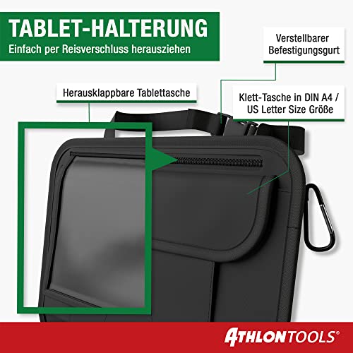 ATHLON TOOLS car seat organizer with integrated tablet holder - Reinforced back - with extra pen pocket - for business and children - Designed in Germany