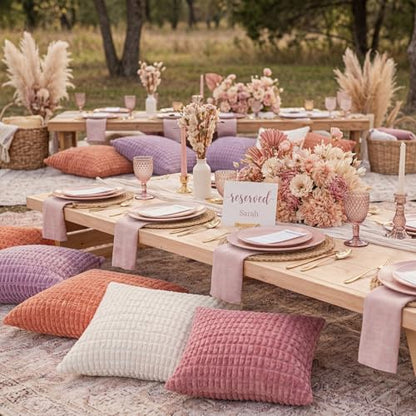 Gilprop 10 Pack Pink Picnic Pillow Covers 18x18 Inch Boho Picnic Cushion Covers Soft Corduroy Striped Pillow Cover for Summer Beach Patio Outdoor Wedding Decor