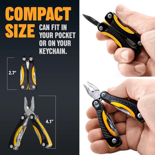 Mini Multitool Knife 12 in 1 Small Pocket Multi Tool with Knife and Pliers - Best Small Multi Purpose All in One Utility for Men & Women - Best Gear Accessory for EDC Work Camping Hiking 2229