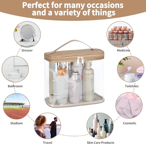 HAOGUAGUA Heavy Duty Leak Proof Clear Travel Bags for Toiletries, Transparent Makeup Cosmetic Bag with Zipper and Handle (1PCS GOLD, Large) - color: 1PCS GOLD