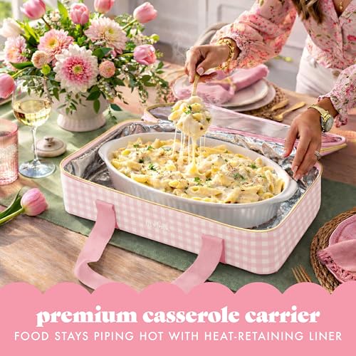 Fit & Fresh Insulated Casserole Carrier - Double Decker Food Carrier Fits Two 9x13 Dishes, Expandable Hot & Cold Food Transport Bag with Zipper Pocket for Potluck, Easter & Travel, Pink Gingham - color: Pink Gingham
