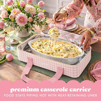 Fit & Fresh Insulated Casserole Carrier - Double Decker Food Carrier Fits Two 9x13 Dishes, Expandable Hot & Cold Food Transport Bag with Zipper Pocket for Potluck, Easter & Travel, Pink Gingham - color: Pink Gingham