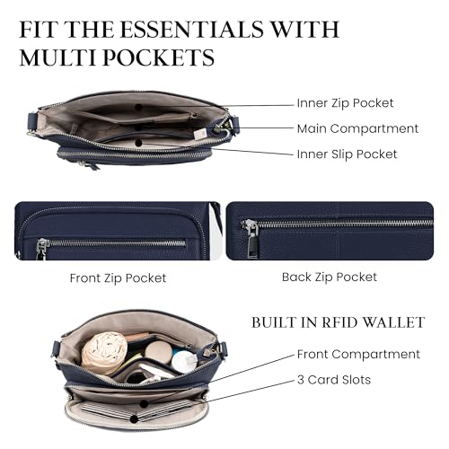 befen Anti Theft Genuine Leather Crossbody Bags for Women Handbags and Shoulder Basg with Built in Wallet RFID Leather Purse - color: Navy Blue-aa