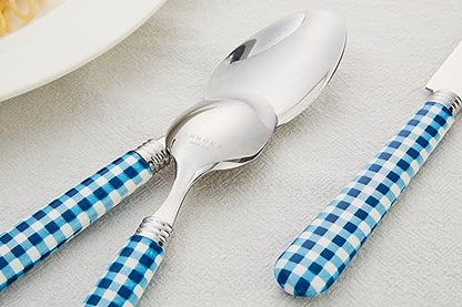 ANNOVA Silverware Set Stainless Steel Colorful Tableware Kitchen Flatware Set Utensils, Includes Dinner Knives, Forks, Spoons, Salad Forks & Dessert Spoons (Dark Blue/Checkered, 20 Pieces) - color: Dark Blue