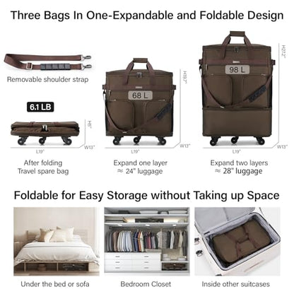 Hanke Expandable Collapsible Luggage with Wheels Suitcase, Rolling Travel Bag, Duffel Garment Tote Bag for Men Women, Lightweight Suitcase, Large Capacity Luggage with Spinner Wheel (Coffee) - color: Coffee Upgrade Version 2