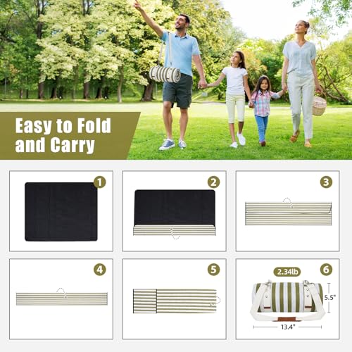 G GOOD GAIN Waterproof Picnic Blanket, 79"x79" Extra Large Beach Mat for 6 to 8 Adults, Machine Washable Outdoor Blanket for Camping, Grass, Park, Camping, Concerts, MiddleGreen - color: Middlegreen