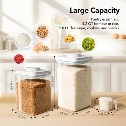 Ankou Food Storage Container Sets, 2.8 Qt + 4.2 Qt Airtight Canisters with Lids and 130ml Scoop, BPA-Free Plastic Pantry Containers for Flour, Sugar, Rice - color: 2.8 Qt + 4.2 Qt