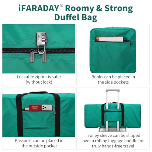 iFARADAY Foldable Duffle Bag for Travel - 75L Large Spare Travel Duffel Bag Lightweight with Trolley Sleeve - Green - color: Green