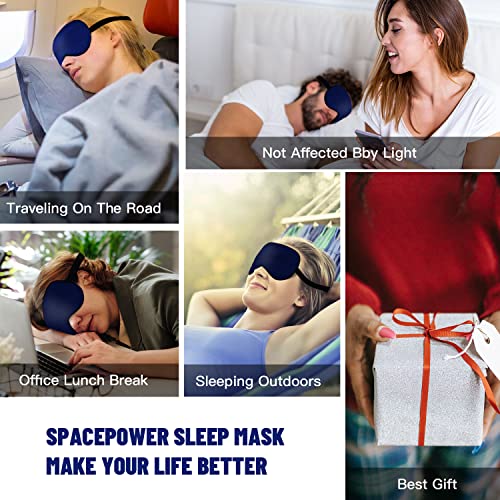 Silk Eye Mask with Adjustable Strap, Satin Blackout Sleeping Mask for Men&Women, Comfortable Blindfold Eyeshade for Night Sleep(Blue) - color: Blue