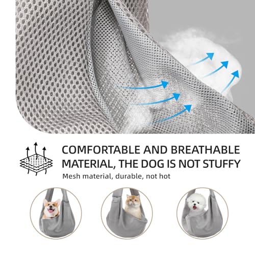 Dog Carrier Sling, Ventilated Breathable Dog Sling Carrier for Small Dogs & Cats, Hands-Free Puppy Carrier Sling for Travel, Comfortable Pet Sling Bag - color: Breathable gray