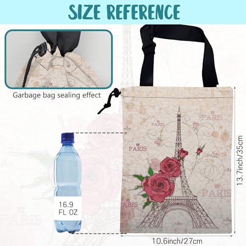 Car Trash Bag Pink Eiffel Tower and Roses Leak-Proof Waterproof Car Garbage Bag with Drawstring Foldable Canvas Trash Bin with Adjustable Buckle for Car Accessories, Travelling, Camping - color: Pink Eiffel Tower and Roses