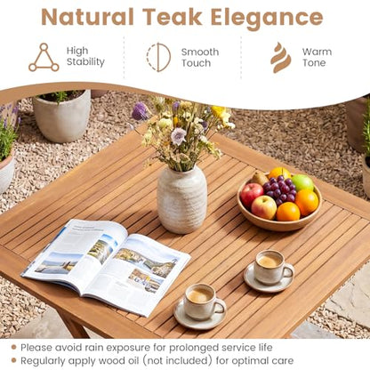 Tangkula Teak Wood Folding Outdoor Table, 32-Inch Square Patio Dining Table for 4, Collapsible Outside Bistro Table with Sturdy X-Frame for Deck, Balcony, Yard, Poolside & Porch - size: 32"