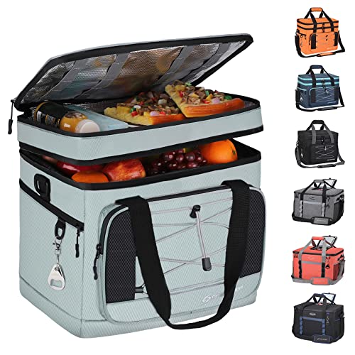 Maelstrom Portable Collapsible Soft Cooler Bag – 24/30/60 Cans Double-Deck Leakproof Ice Chest for Beach, Camping & Grocery - color: Grey, size: 60 Can