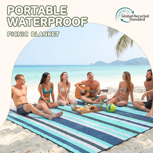Genovega Waterproof Beach Blanket Picnic Outdoor Mat Rug Men Birthday Male Boss Coworker Gifts Teacher Friend Colleague Office Manager Supervisor Executive Assistant Inter Farewell Appreciation Cool - color: Teal Black Stripe